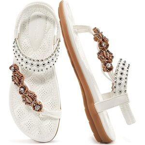 Alicegana Split Toe Rhinestone Floral Beaded Sandal